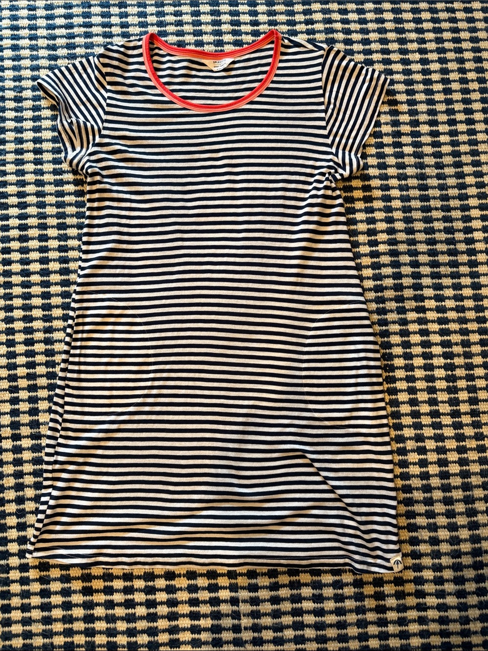 Splendid x Gray Malin Striped Short-Sleeve Dress with Coral Trim M